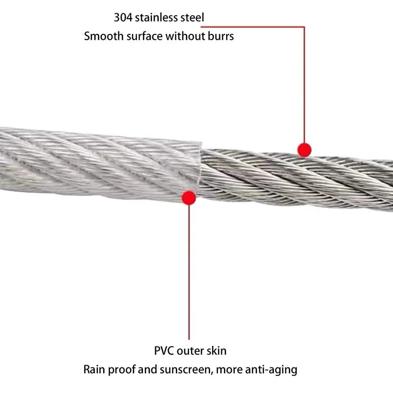 Stainless Steel PVC Coated Clothesline Rope with Locking Hooks