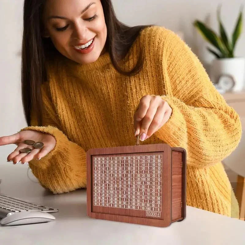 Saving Challenge Wooden piggy bank