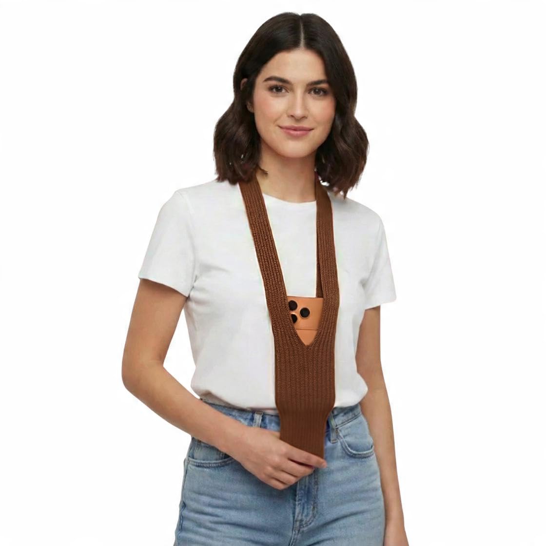 Unisex 3D Knitted iPhone Pocket Scarf Case with Contrast Stripe Design