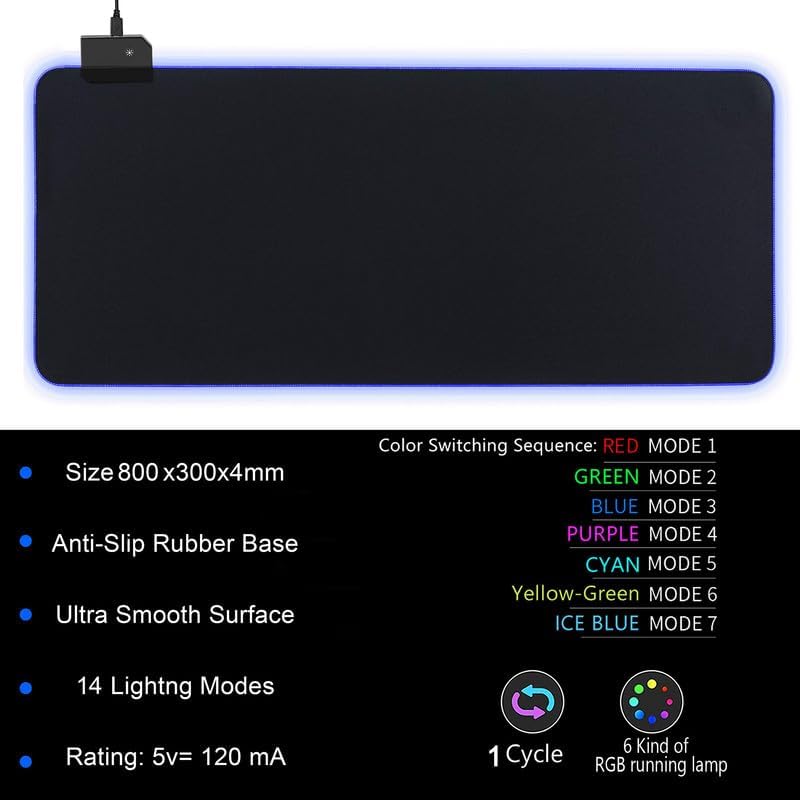 AuraBeam RGB Gaming Mouse Pad – 14 Lighting Modes, Smooth Control