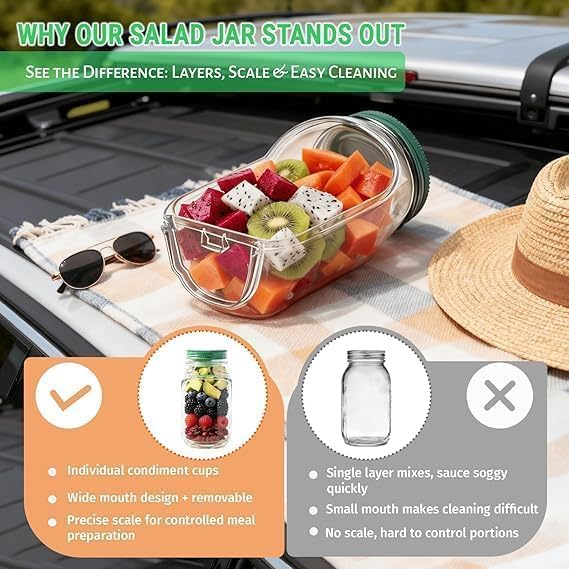 Leakproof BPA-Free Salad Jar with Side Opening