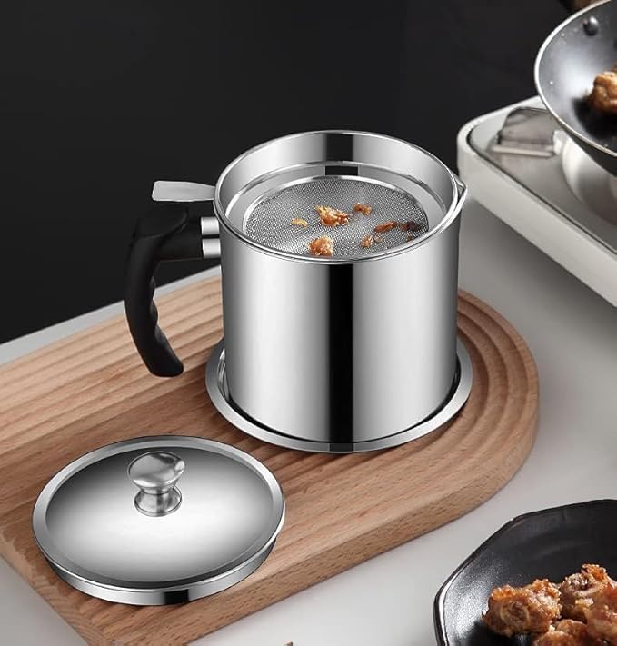 Stainless Steel Oil Filter Pot | 1.4L Durable and Reusable