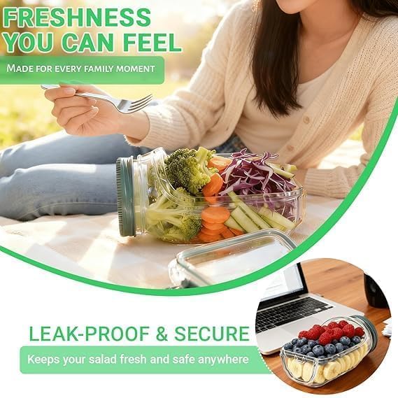 Leakproof BPA-Free Salad Jar with Side Opening