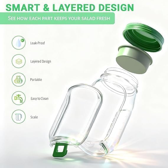Leakproof BPA-Free Salad Jar with Side Opening