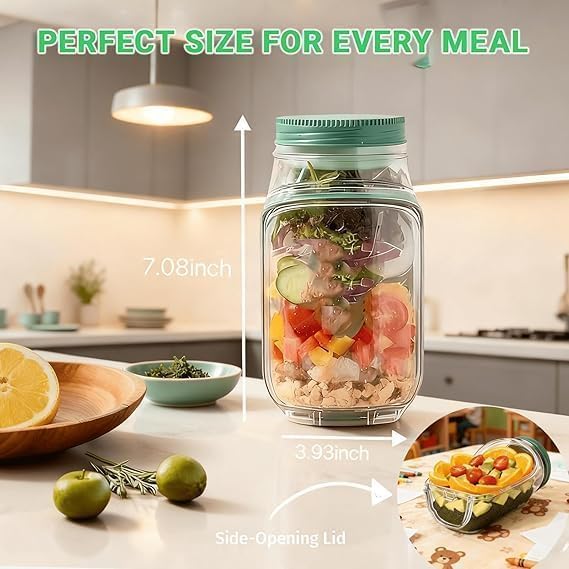 Leakproof BPA-Free Salad Jar with Side Opening