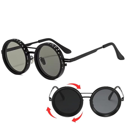 Adjustable Tint Rotating Polarized Round Sunglasses for Men & Women