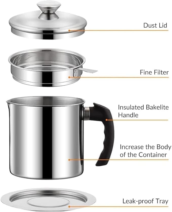 Stainless Steel Oil Filter Pot | 1.4L Durable and Reusable