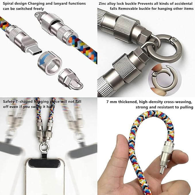 2-in-1 Fast Charging Phone Wrist Lanyard (30cm USB-C)