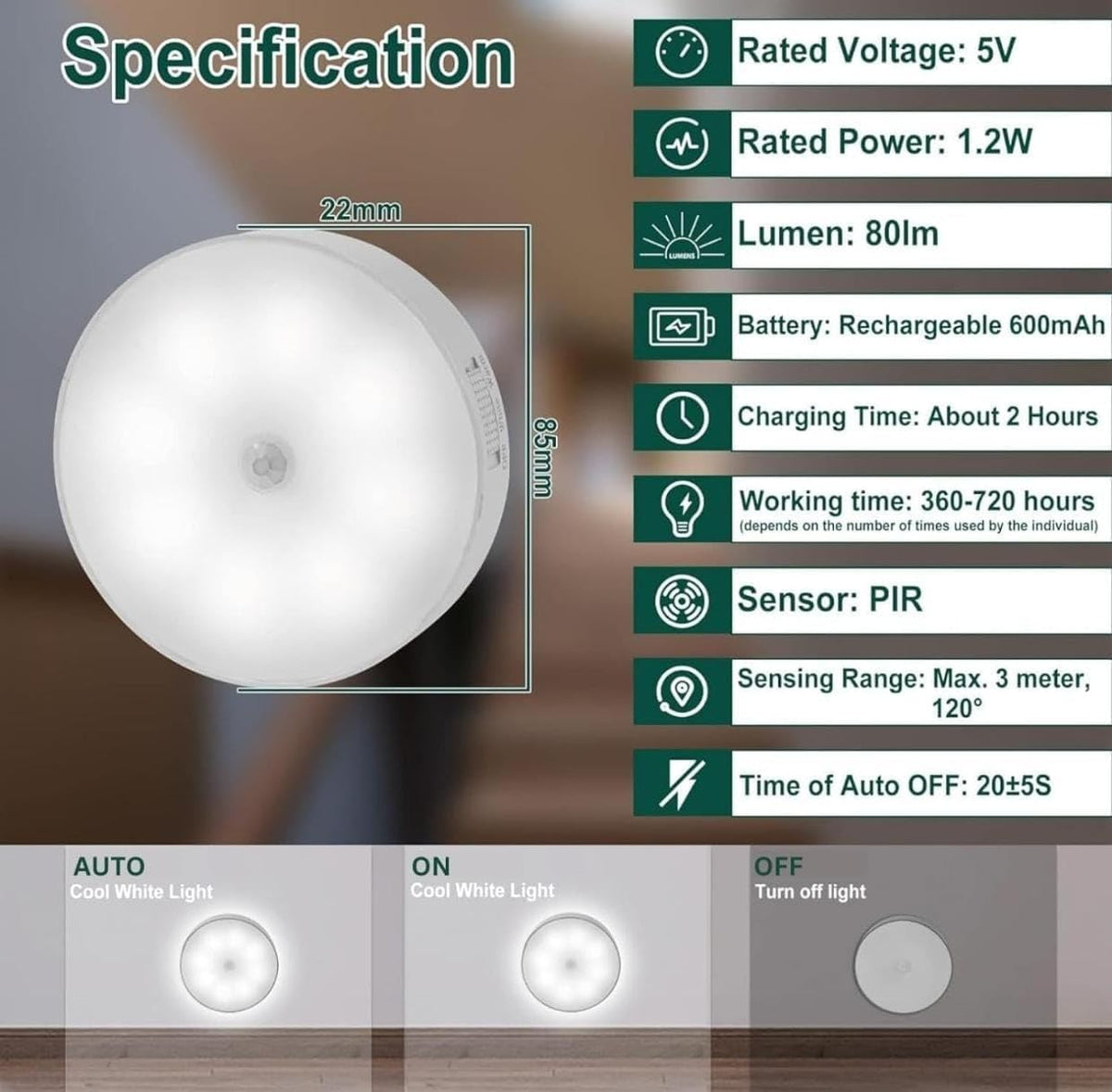 Rechargeable Automatic Motion Sensor Light