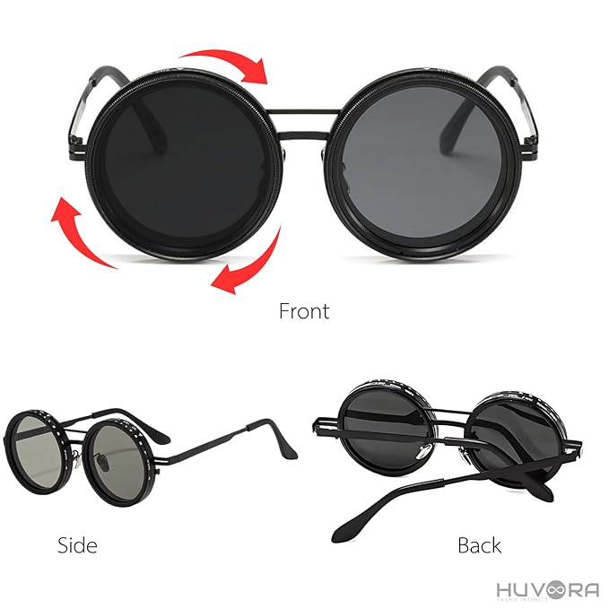 Adjustable Tint Rotating Polarized Round Sunglasses for Men & Women