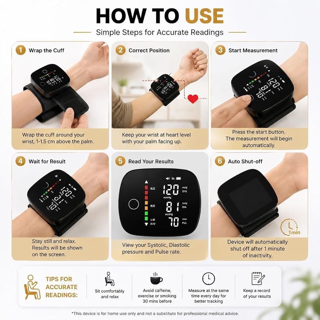 PulseEase | Rechargeable Wrist BP and Heart Rate Monitor