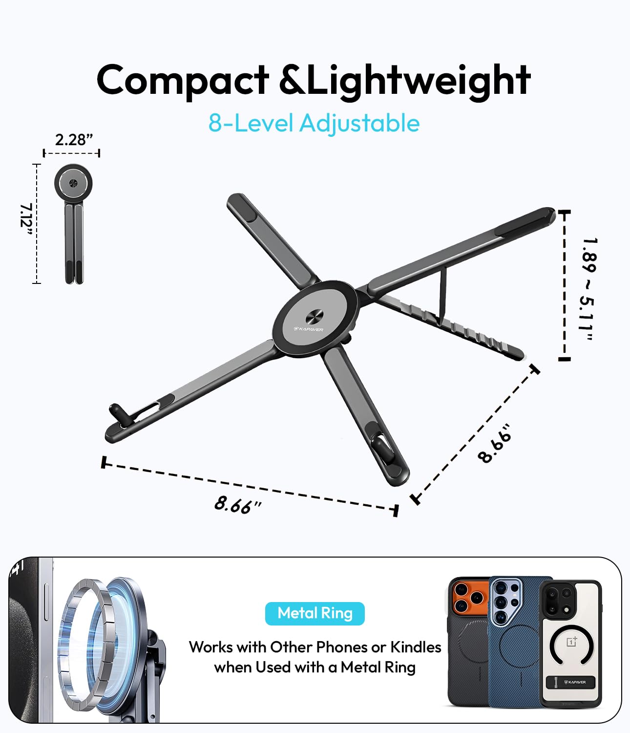 UniHold 360° 5 in 1 Magnetic Aluminum Alloy Stand -  For Laptop, Tablet & Phone
