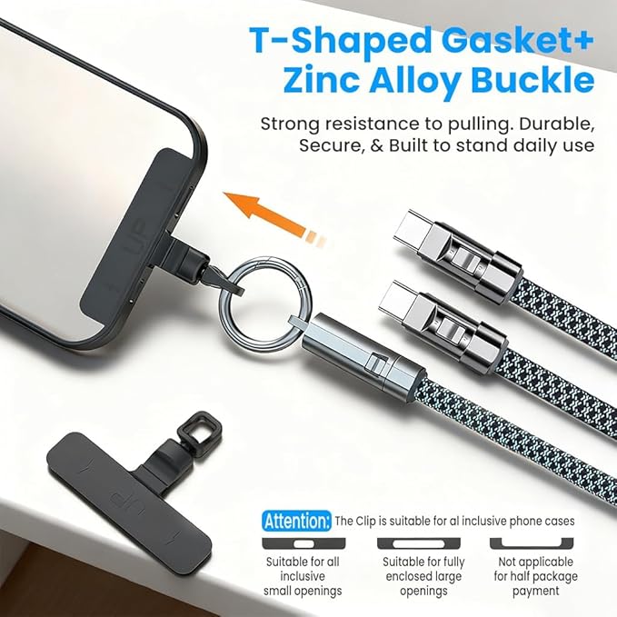 2-in-1 Fast Charging Phone Wrist Lanyard (30cm USB-C)
