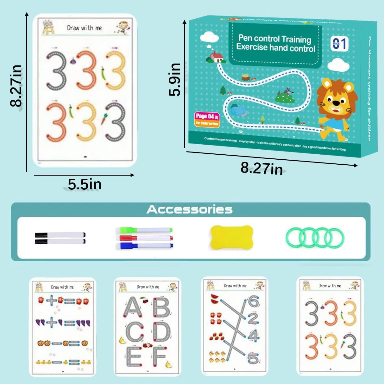 Kids Reusable 64 Page Practice Workbook Set