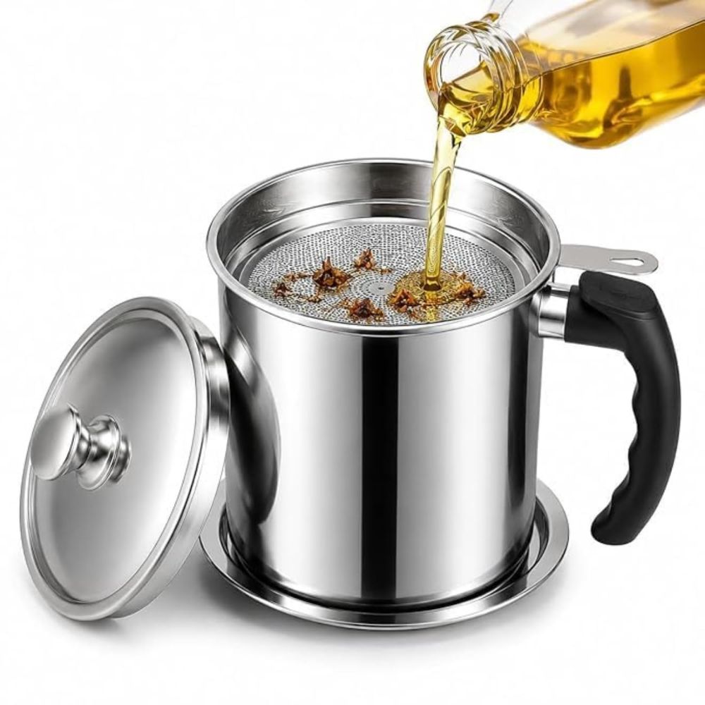 Stainless Steel Oil Filter Pot | 1.4L Durable and Reusable