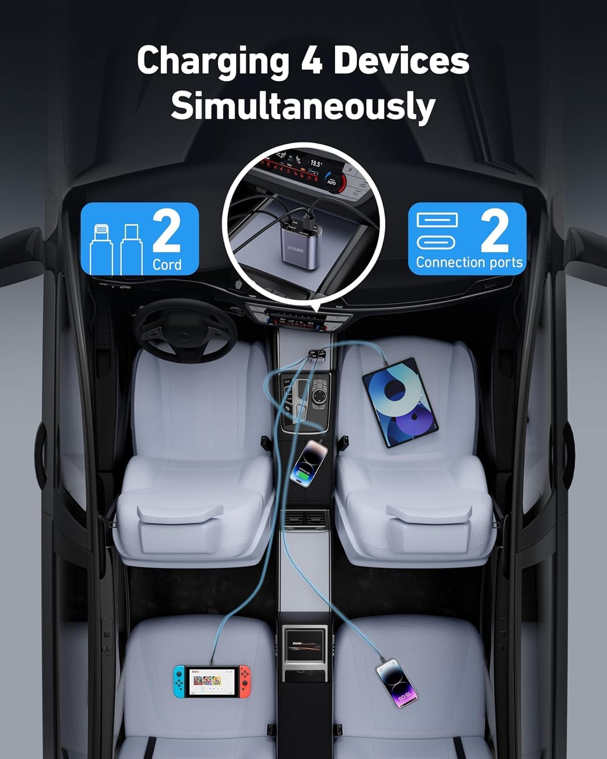 Retractable 4 in 1 Fast Car Charger