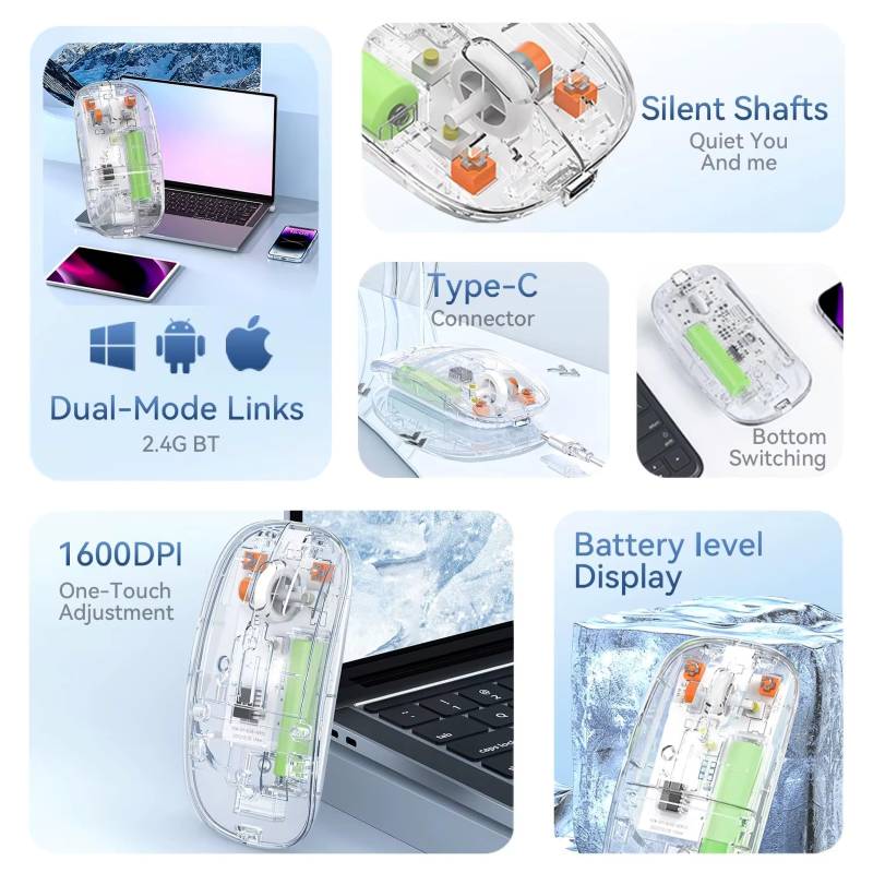Transparent 3-Mode Rechargeable Wireless Mouse