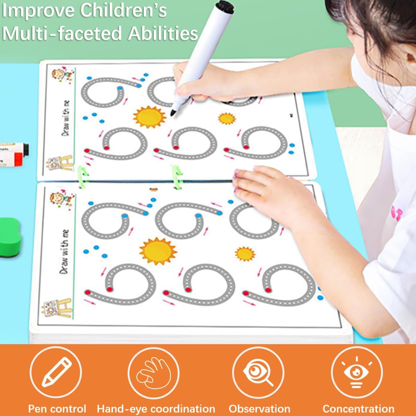 Kids Reusable 64 Page Practice Workbook Set