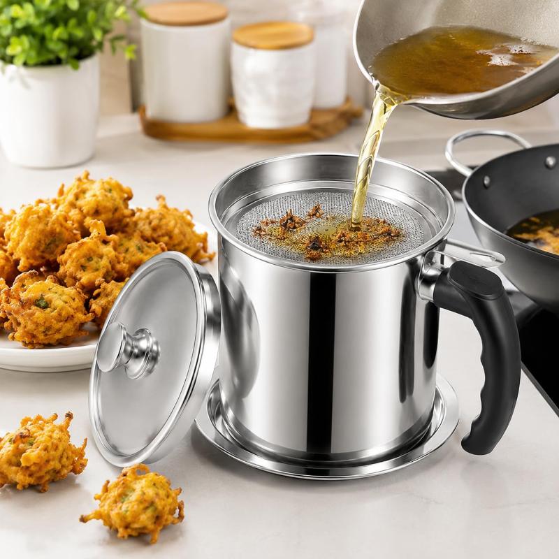 Stainless Steel Oil Filter Pot | 1.4L Durable and Reusable