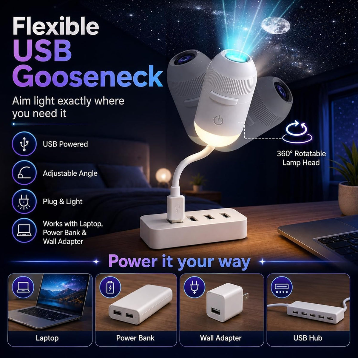 GalaxyGlow | Deluxe HD USB Projector Night Light