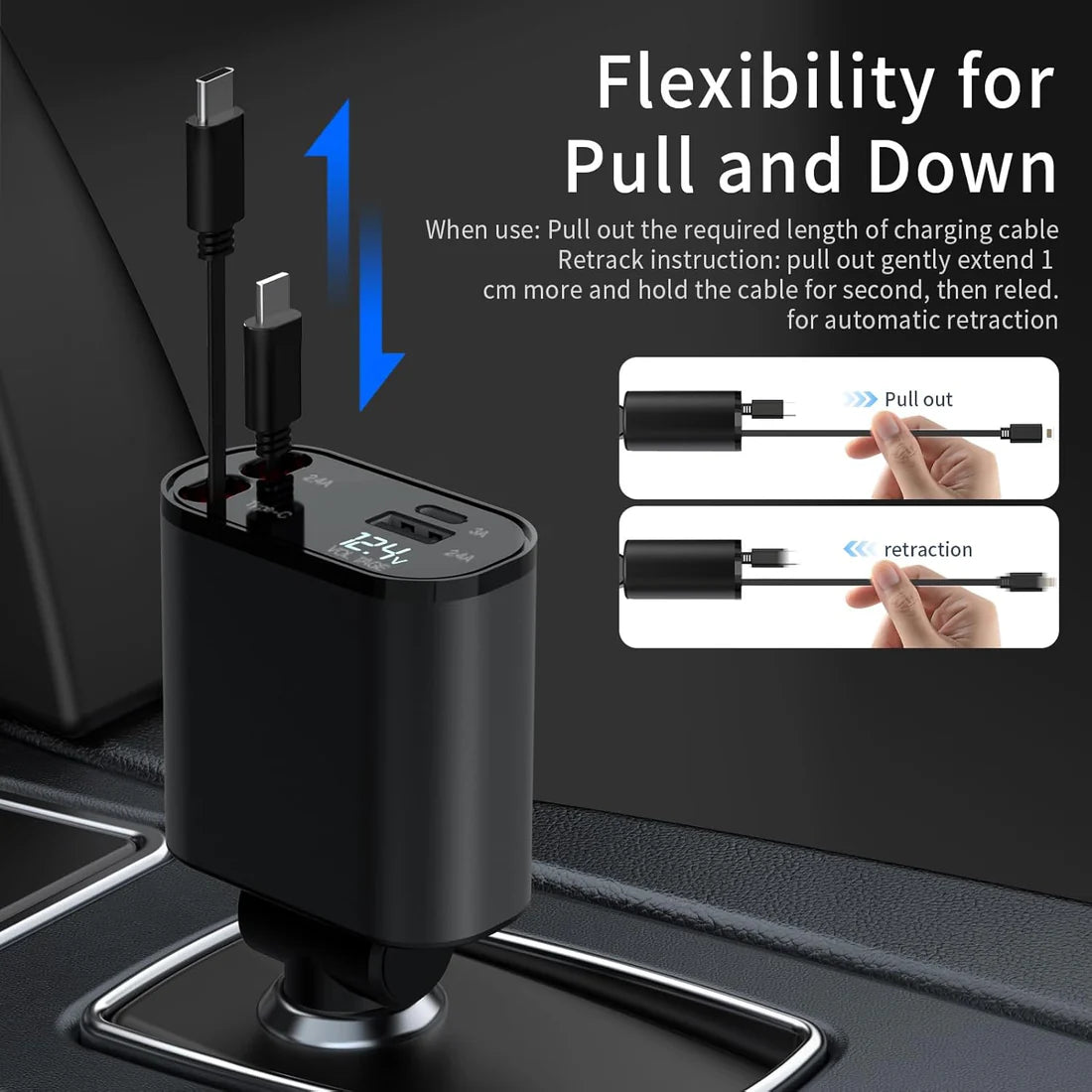 Retractable 4 in 1 Fast Car Charger