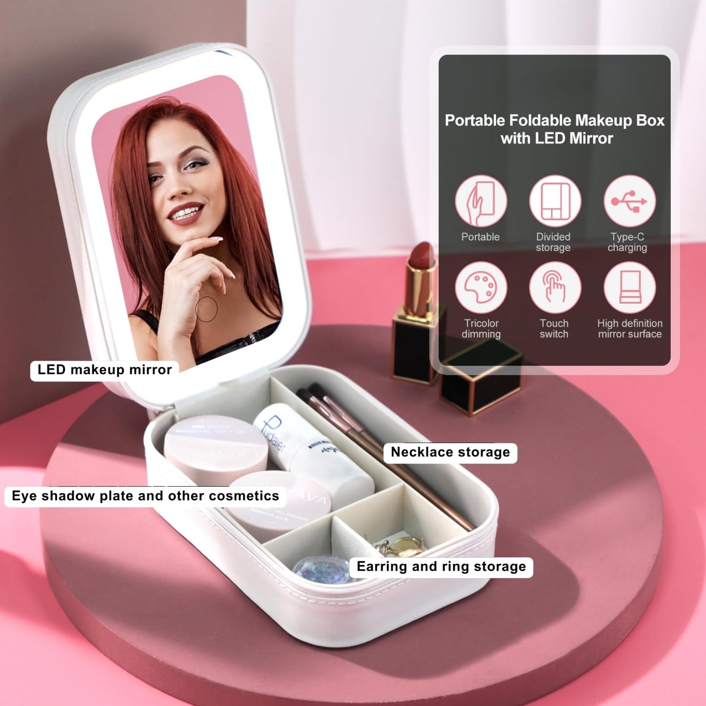 LumiGlow Travel LED Makeup Mirror Box