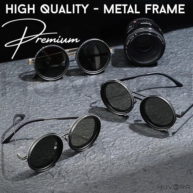 Adjustable Tint Rotating Polarized Round Sunglasses for Men & Women