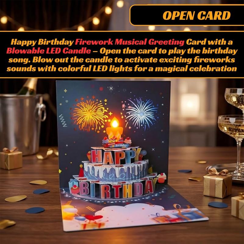 CakeMagic | 3D Musical Birthday Card with Lights, Music & Pop Up Fireworks