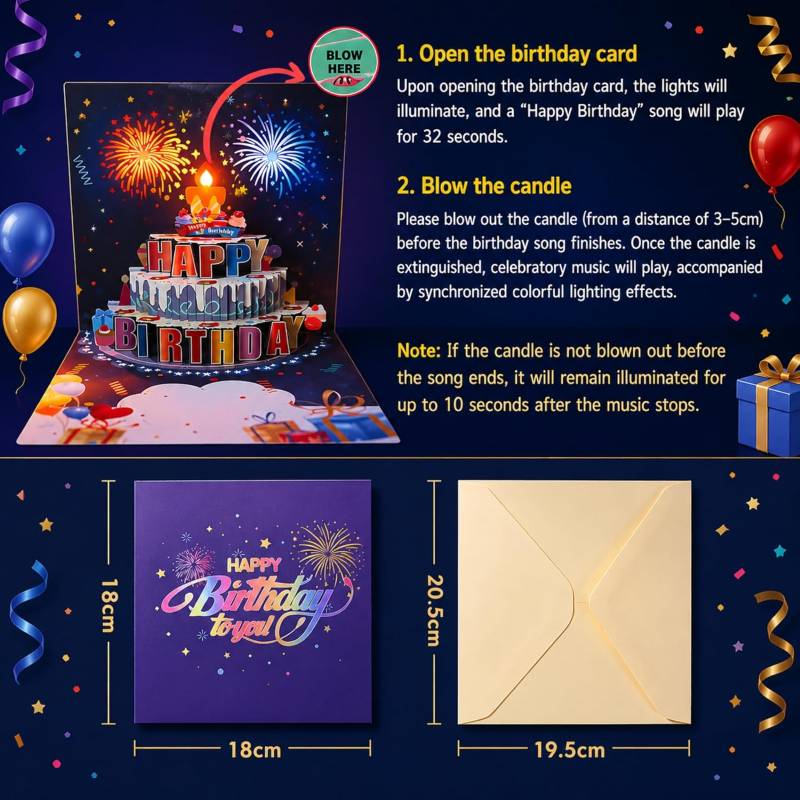 CakeMagic | 3D Musical Birthday Card with Lights, Music & Pop Up Fireworks