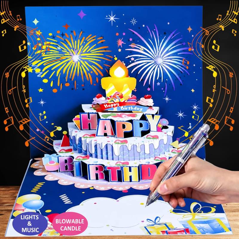 CakeMagic | 3D Musical Birthday Card with Lights, Music & Pop Up Fireworks