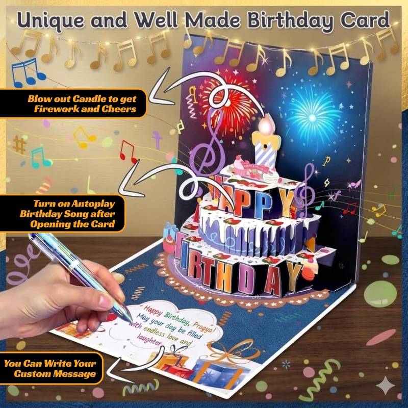 CakeMagic | 3D Musical Birthday Card with Lights, Music & Pop Up Fireworks