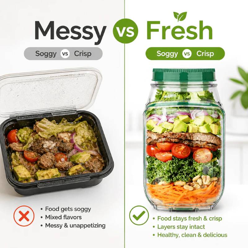 Leakproof BPA-Free Salad Jar with Side Opening