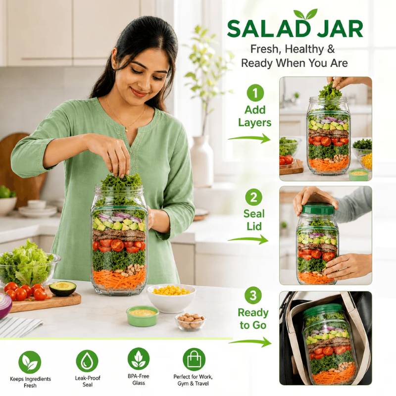 Leakproof BPA-Free Salad Jar with Side Opening