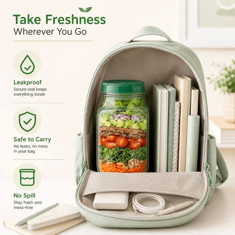 Leakproof BPA-Free Salad Jar with Side Opening