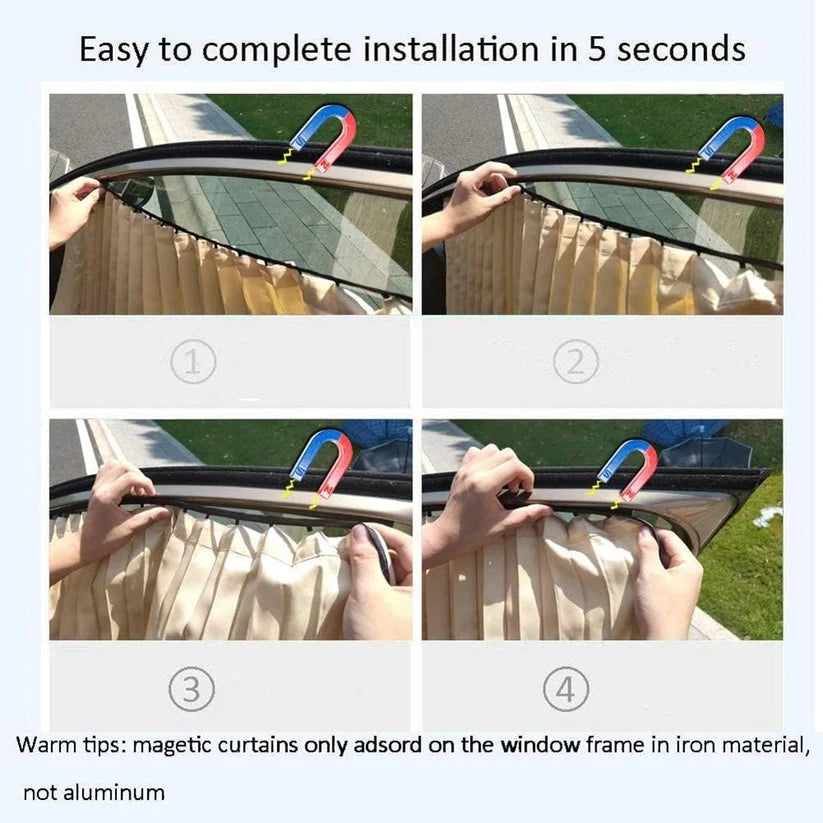 Universal Magnetic Car Window Sunshades (4 Pcs) - Black Color