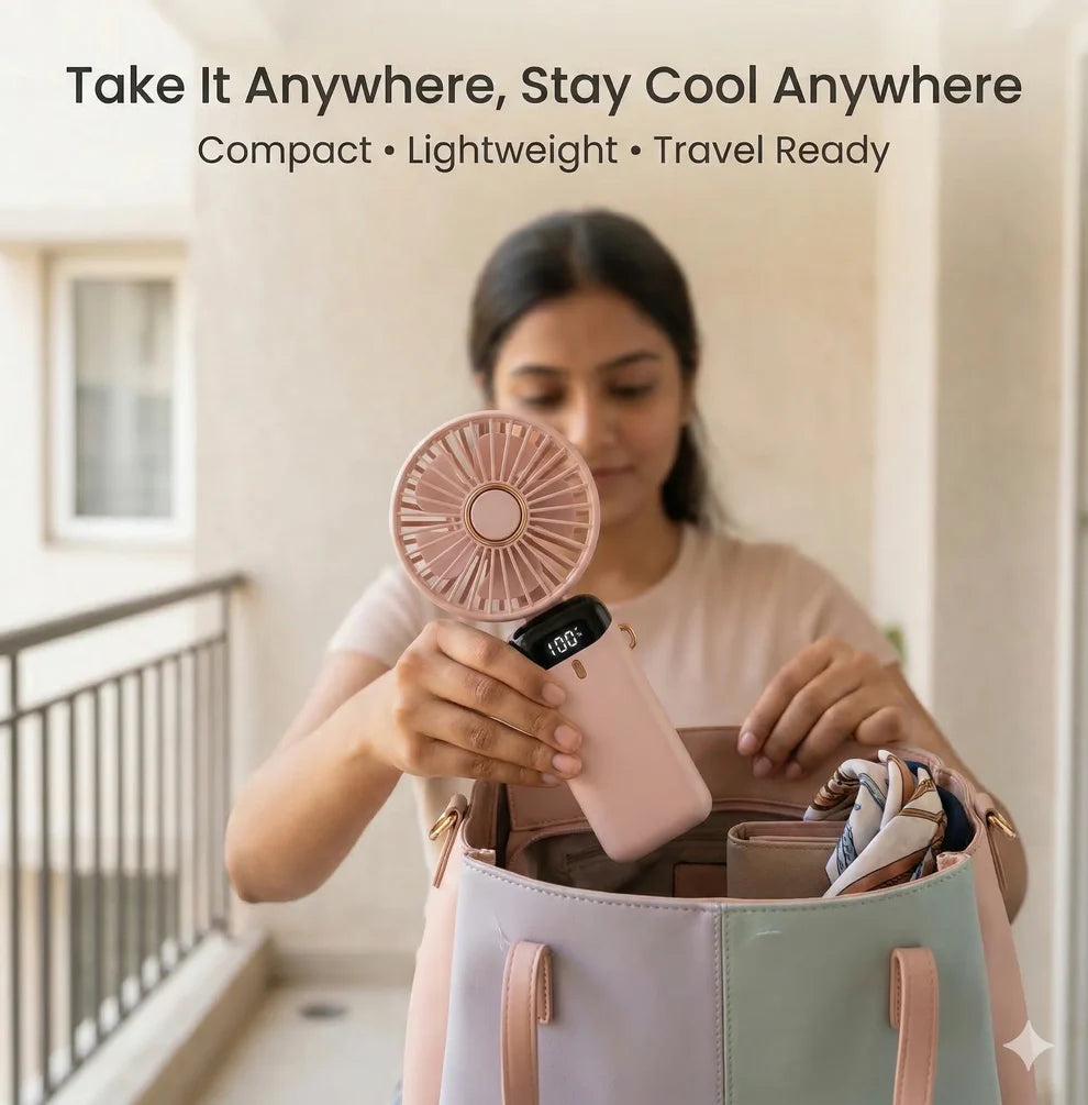 AirFlex Mini Fan – Foldable, Rechargeable, 5 Speed Mode, Digital Display