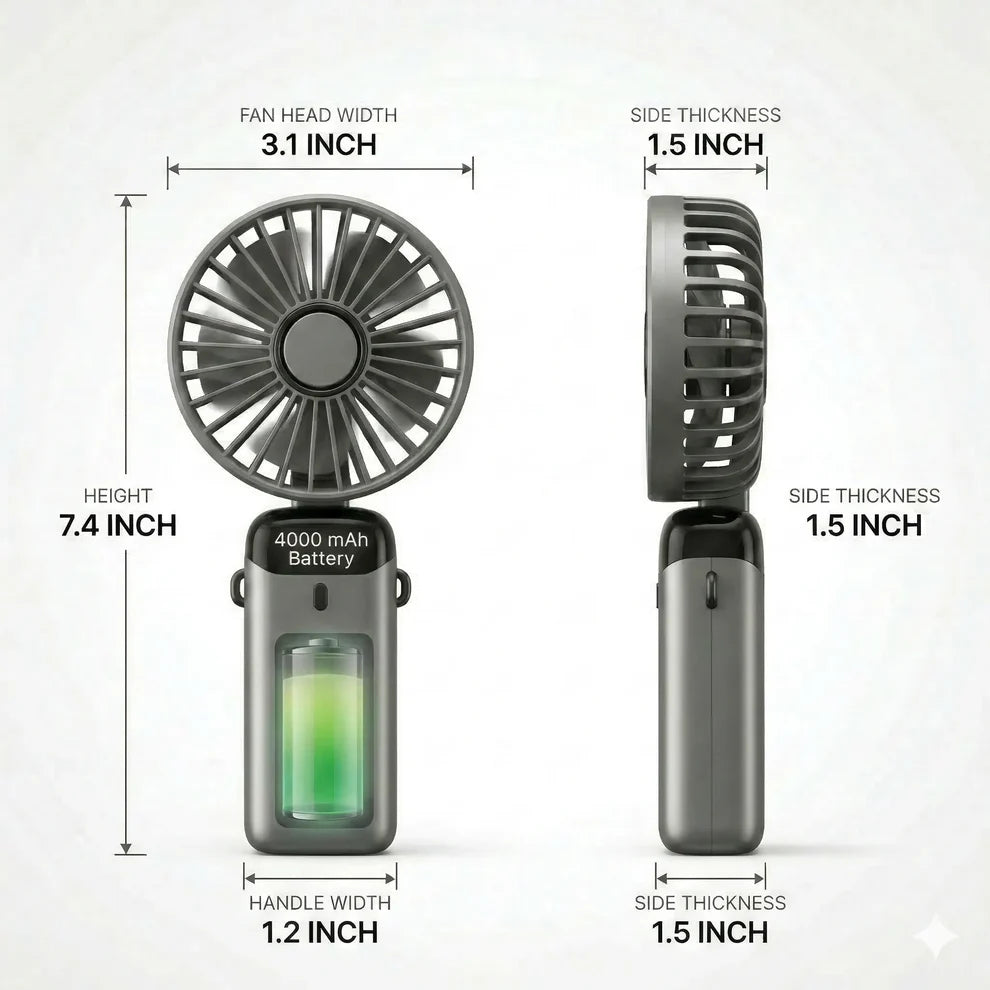 AirFlex Mini Fan – Foldable, Rechargeable, 5 Speed Mode, Digital Display