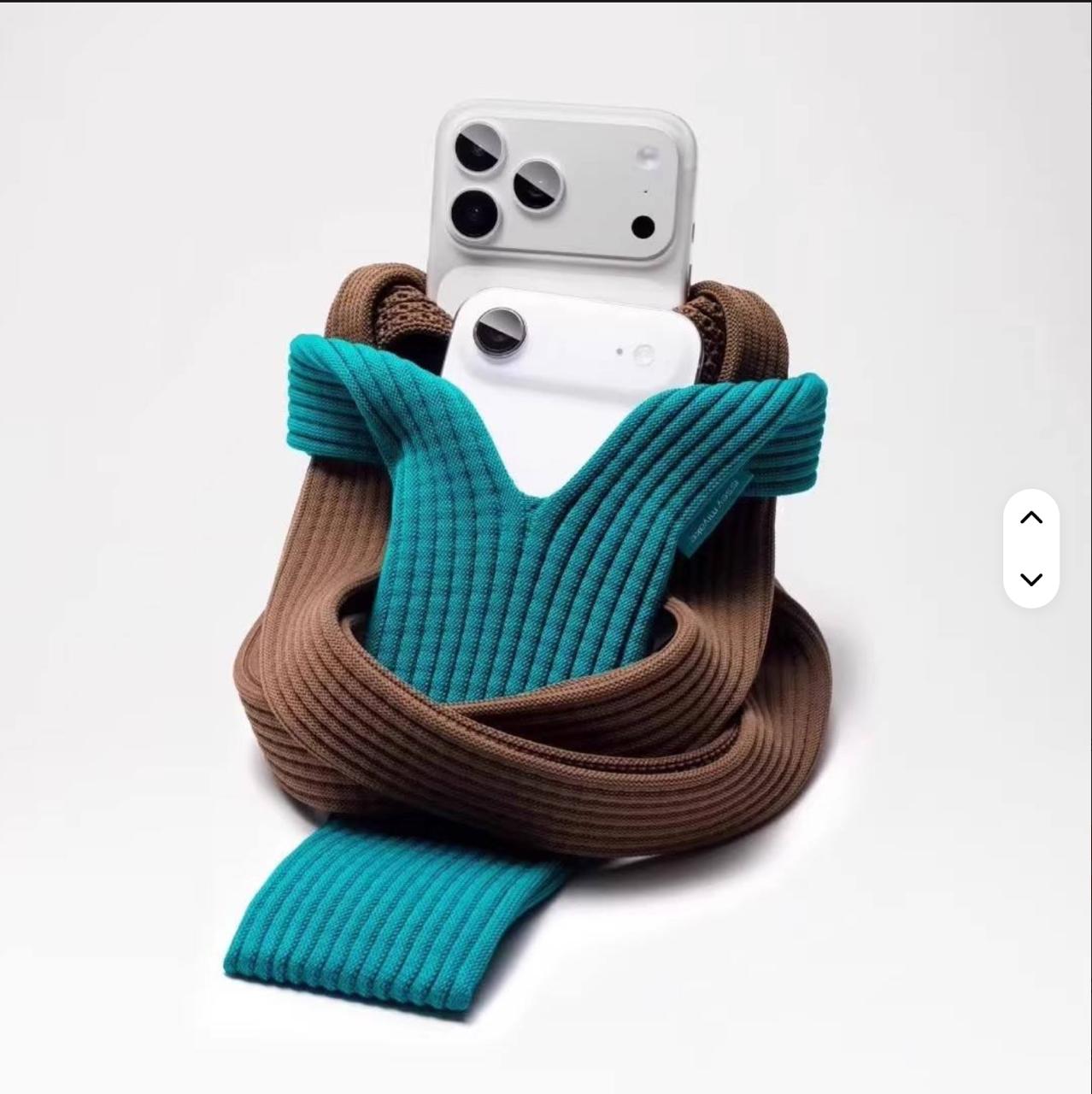 Unisex 3D Knitted iPhone Pocket Scarf Case with Contrast Stripe Design
