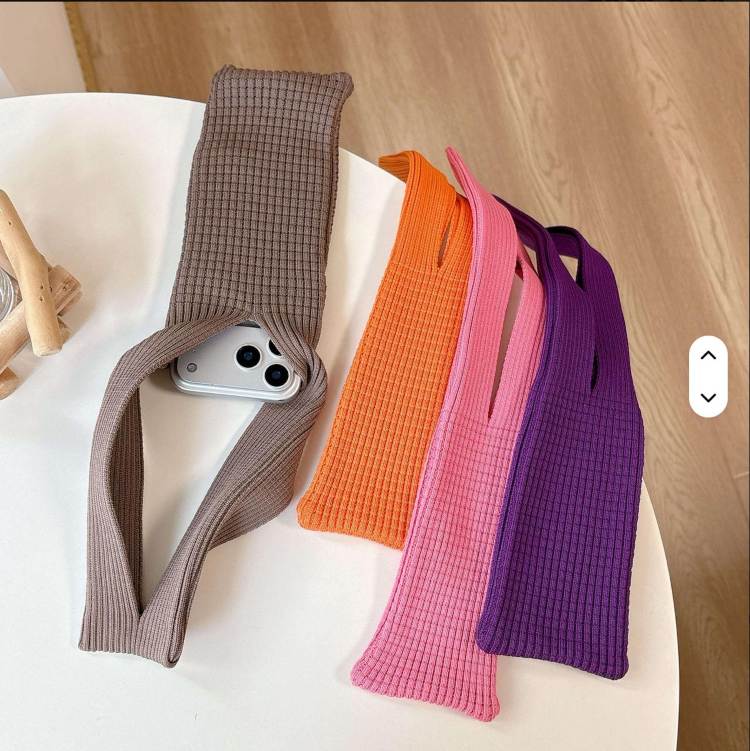 Unisex 3D Knitted iPhone Pocket Scarf Case with Contrast Stripe Design