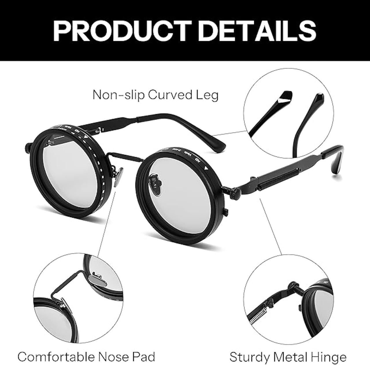 Adjustable Tint Rotating Polarized Round Sunglasses for Men & Women