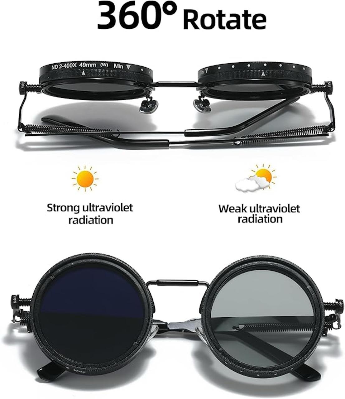 Adjustable Tint Rotating Polarized Round Sunglasses for Men & Women
