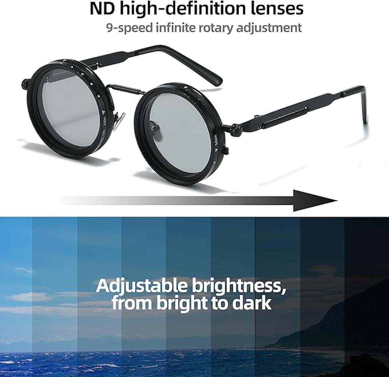 Adjustable Tint Rotating Polarized Round Sunglasses for Men & Women