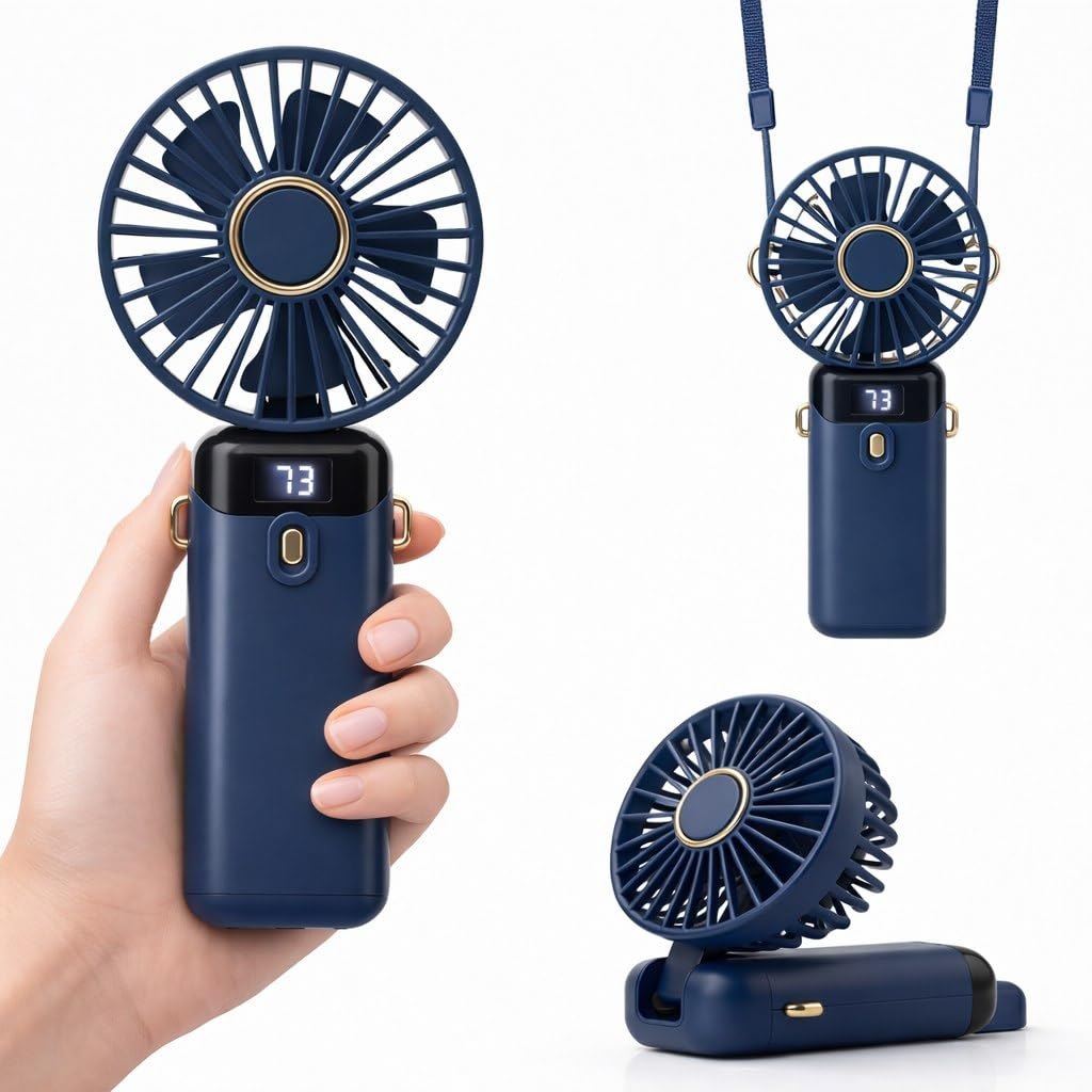 AirFlex Mini Fan – Foldable, Rechargeable, 5 Speed Mode, Digital Display